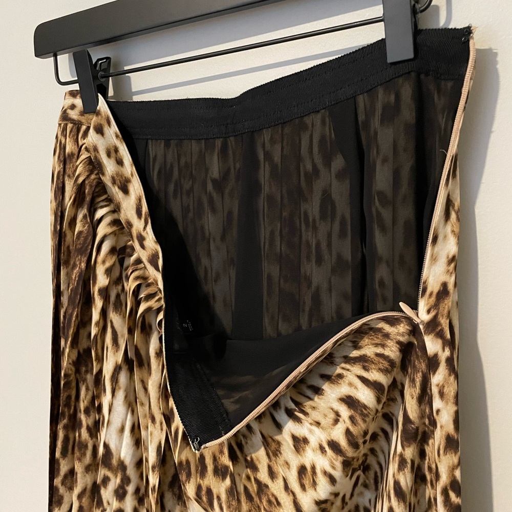 J. Crew Beige and Brown Leopard Print Pleated A-Line Skirt - Picture 9 of 11
